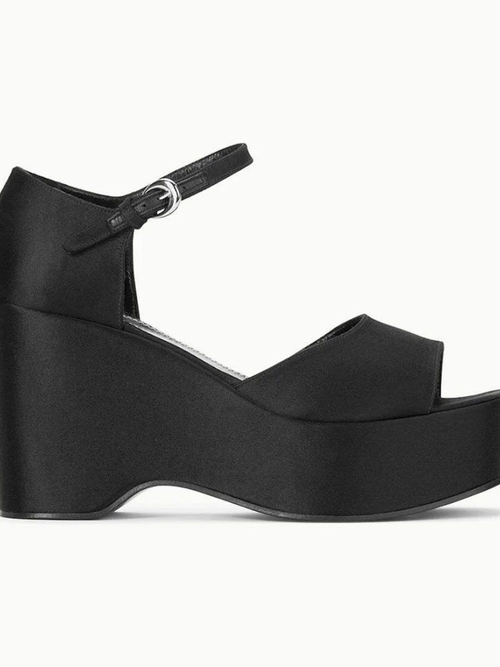 Staud Stella Black Silk Satin Platform Wedge Sandals with Ankle Strap